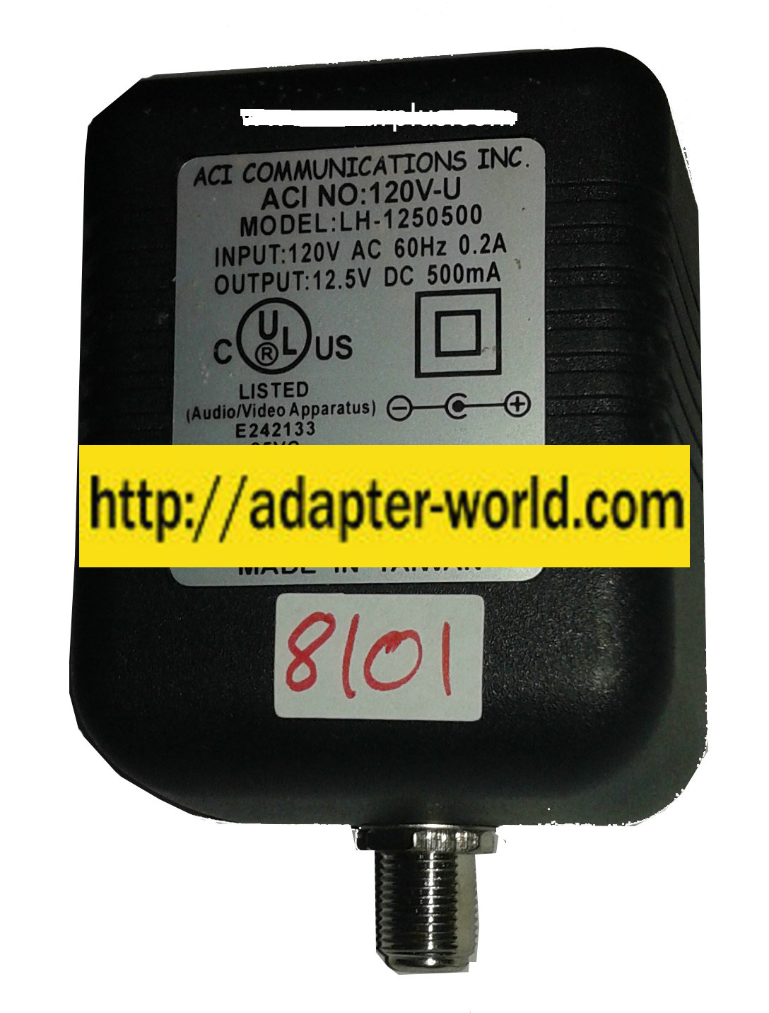 ACI COMMUNICATIONS LH-1250-500 AC ADAPTER -( ) 12.5VDC 500mA Use